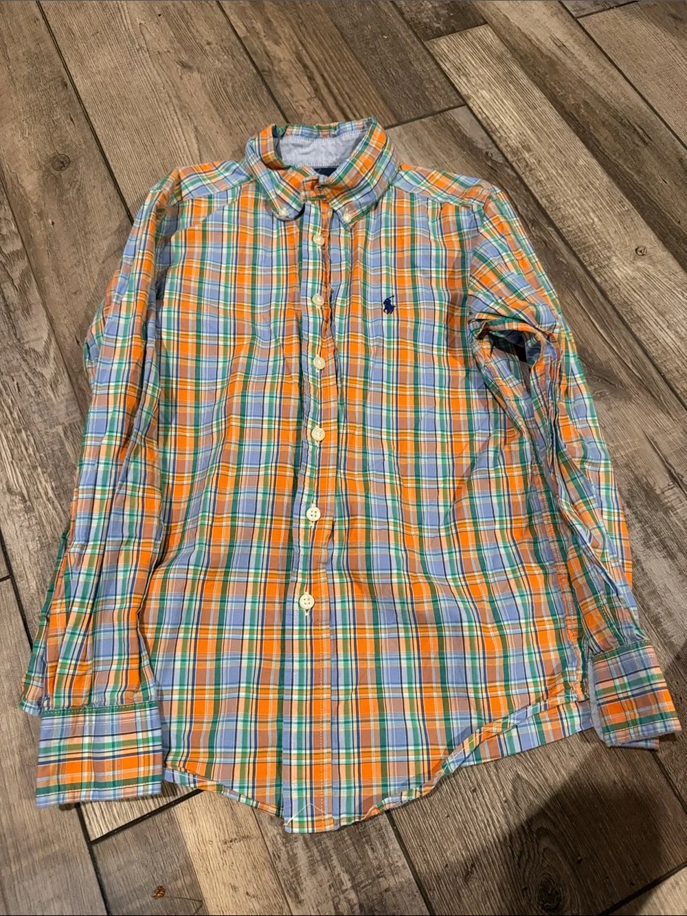Boys Ralph Lauren Plaid Button-Down Shirt in Orange and Blue Size 8